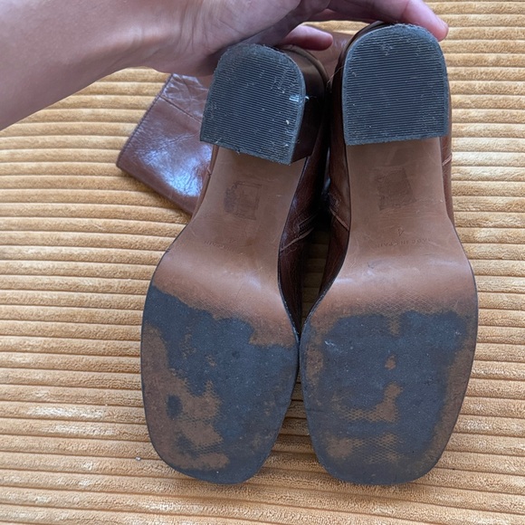 Boho Chestnut Brown Faux Leather 70s Platform Ankle Boots US Size 6 - Picture 5 of 7